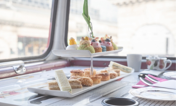Afternoon tea served aboard the Belfast Original Tea Tours bus